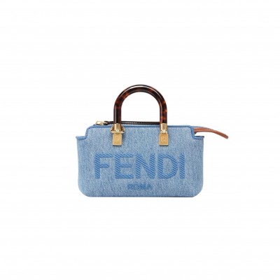 FENDI BY THE WAY SMALL DENIM BOSTON TOTE CROSSBODY BAG 8BS067AJR2F1LB6 (20*12*9m)